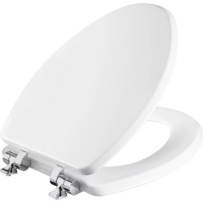 Benton Soft Close Enameled Wood Toilet Seat Never Loosens Chrome Metal Hinge White - Mayfair by B... | Target