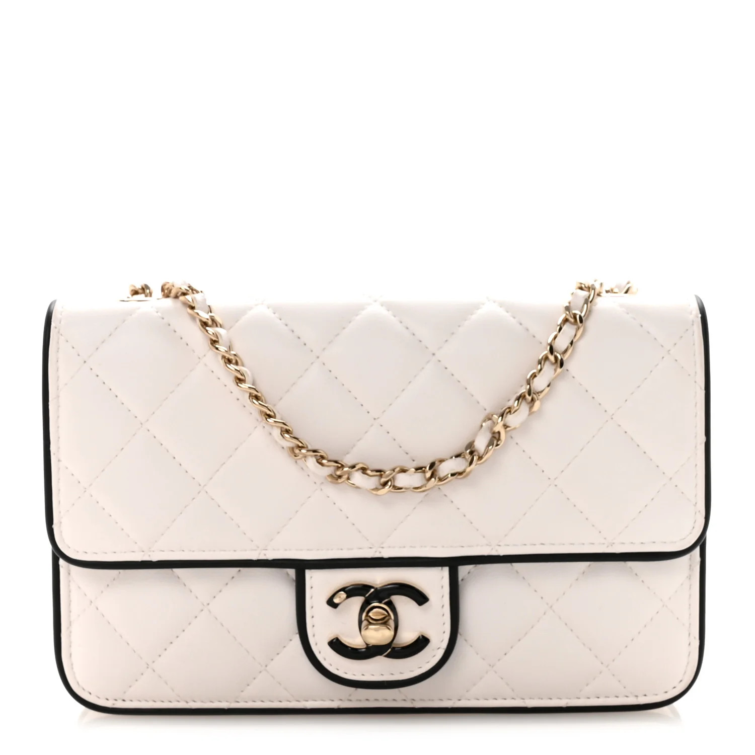 Lambskin Quilted Resin CC Mini Flap Bag White Black | FASHIONPHILE (US)