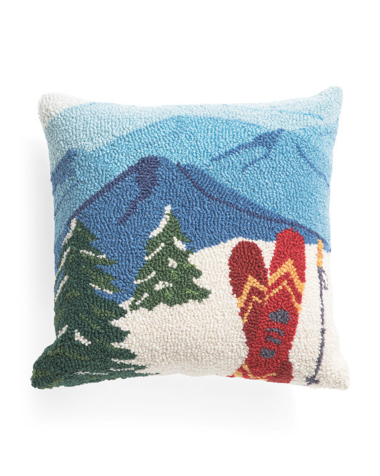 16x16 Skiing In Mountains Hooked Pillow | TJ Maxx