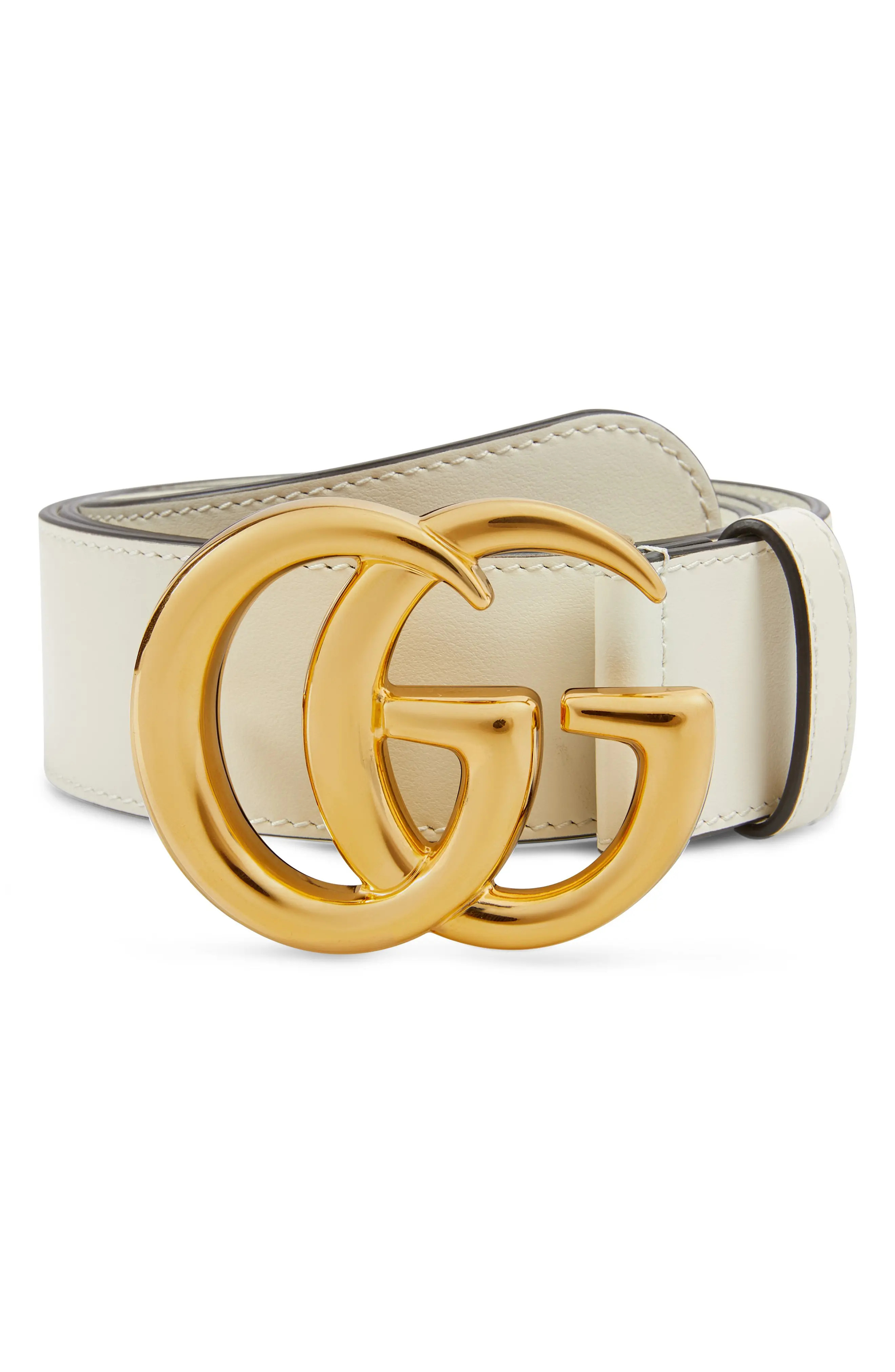 Women's Gucci Gg Logo Buckle Leather Belt, Size 75 - Mystic White | Nordstrom