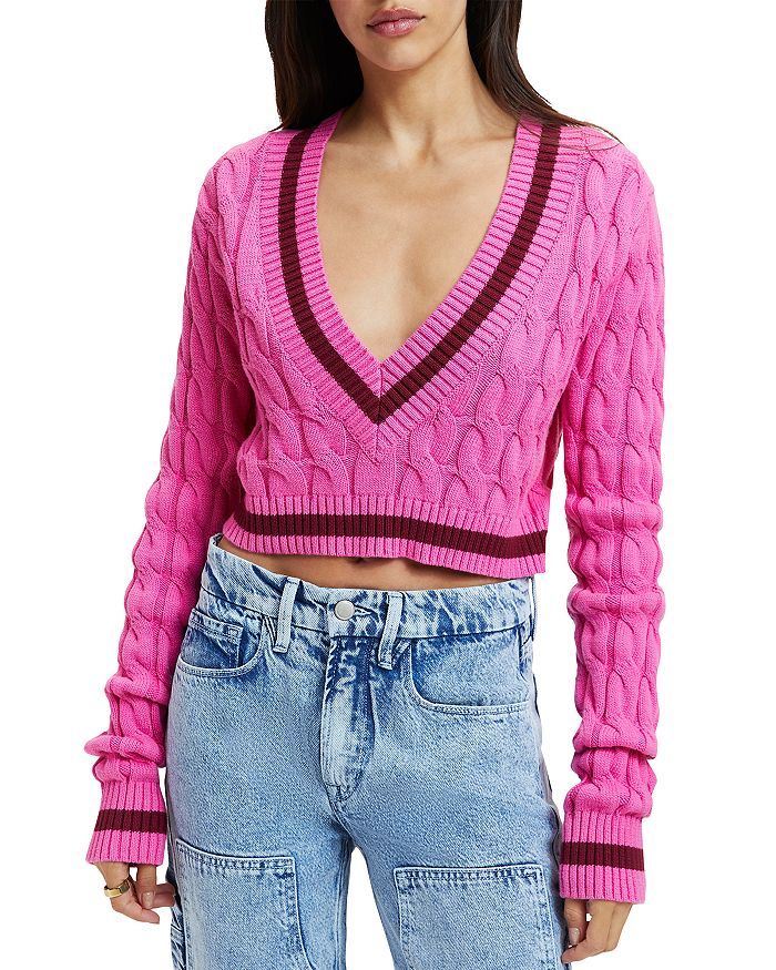 Cropped Cable Knit Collegiate Sweater | Bloomingdale's (US)