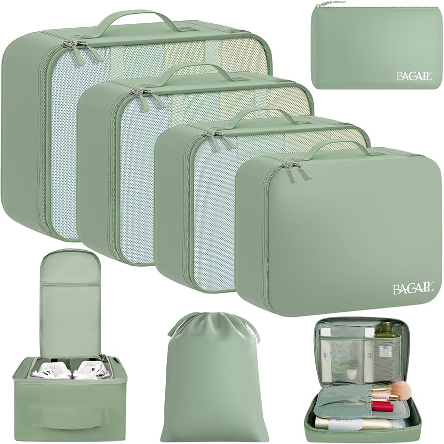 BAGAIL 8 Set Packing Cubes Luggage Packing Organizers for Travel Accessories-Matcha Green | Amazon (US)
