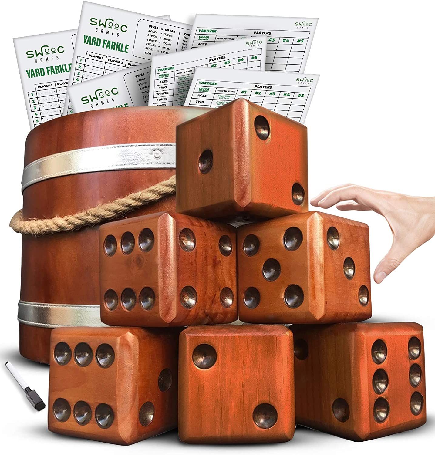 SWOOC Games - Yardzee, Farkle & 20+ Games - Giant Yard Dice Set (All Weather) with Wooden Bucket,... | Amazon (US)