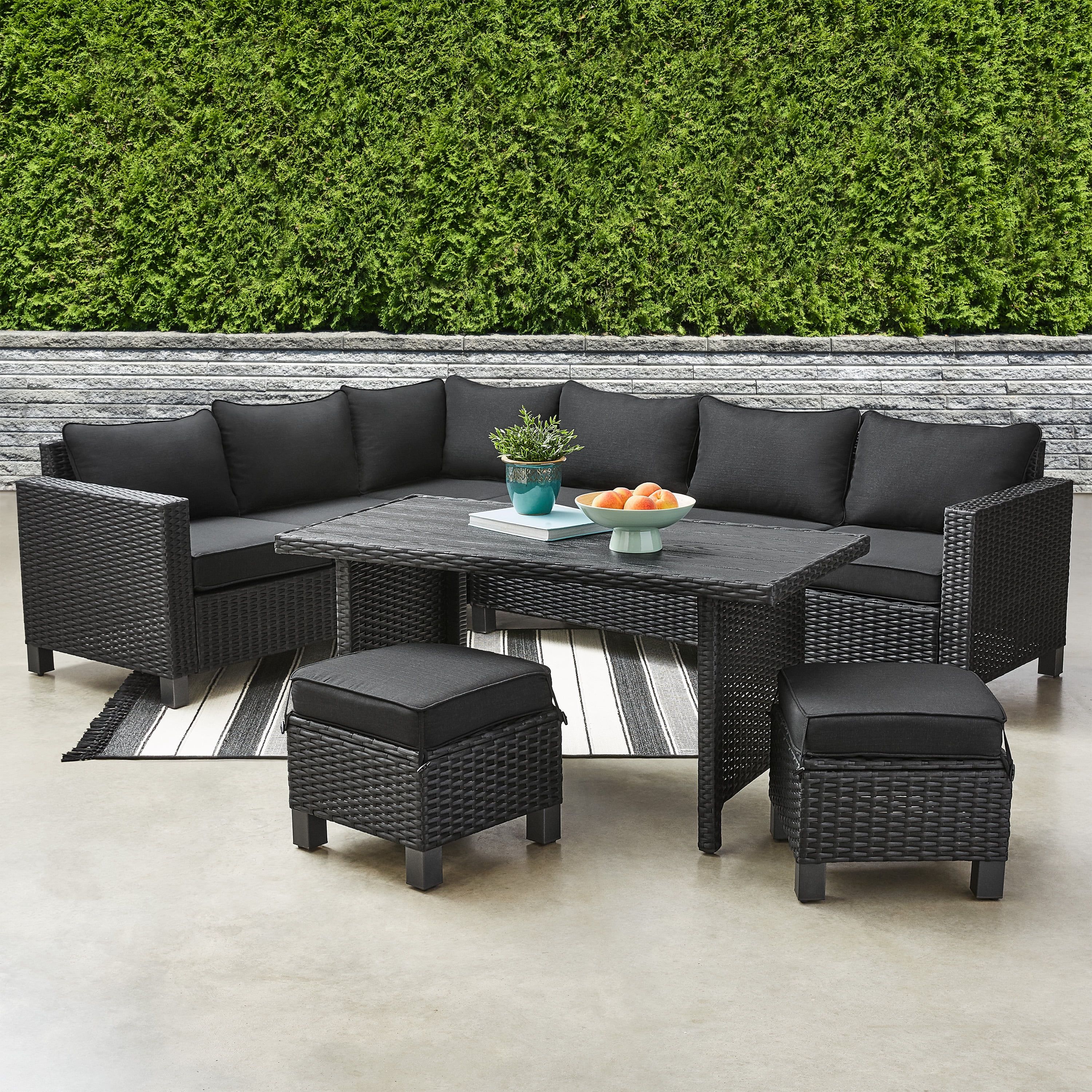 Better Homes & Gardens Brookbury 5-Piece Wicker Sectional Dining Set - Black | Walmart (US)