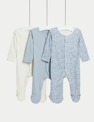 3pk Pure Cotton Sleepsuits (0-3 Yrs) | Marks & Spencer (UK)