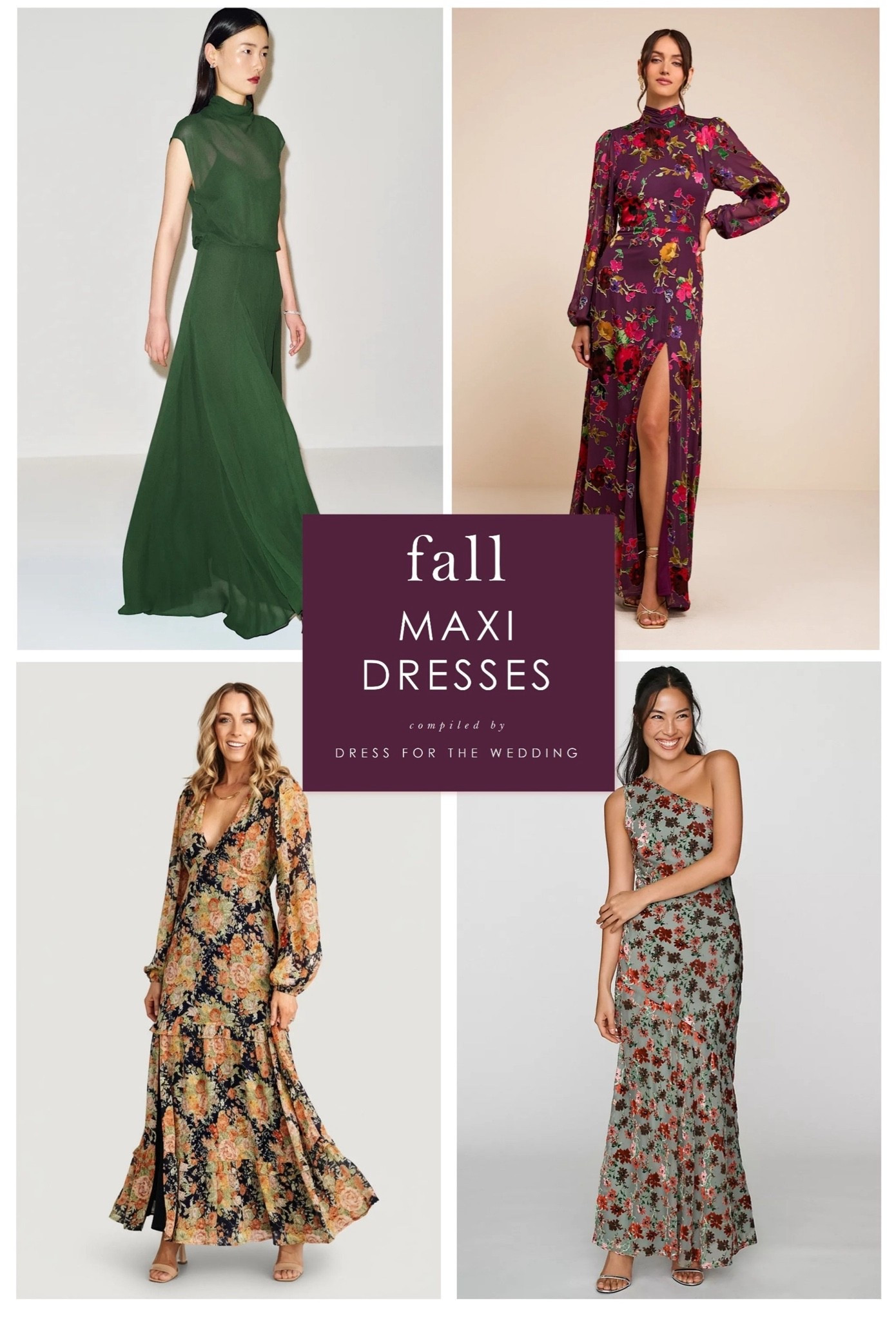Fall maxi dresses for wedding guests. Maxi dresses in fall colors are perfect for outdoor fall weddings, rustic weddings, and semi-formal and formal wedding dress codes. Green dresses, burgundy maxi dresses, floral maxi dresses and more! Follow Dress for the Wedding for more! wedding guest dresses, bridesmaid dresses, wedding dresses, mother of the bride dresses, cute outfits, affordable dresses, dresses under 100. Dresses by @Lulus @Anthropologie and @Reformation

#LTKootd #LTKSeasonal #LTKWedding