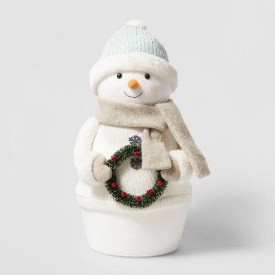 Large Plush Standing Snowman with Wreath Decorative Figurine - Wondershop&#8482; | Target