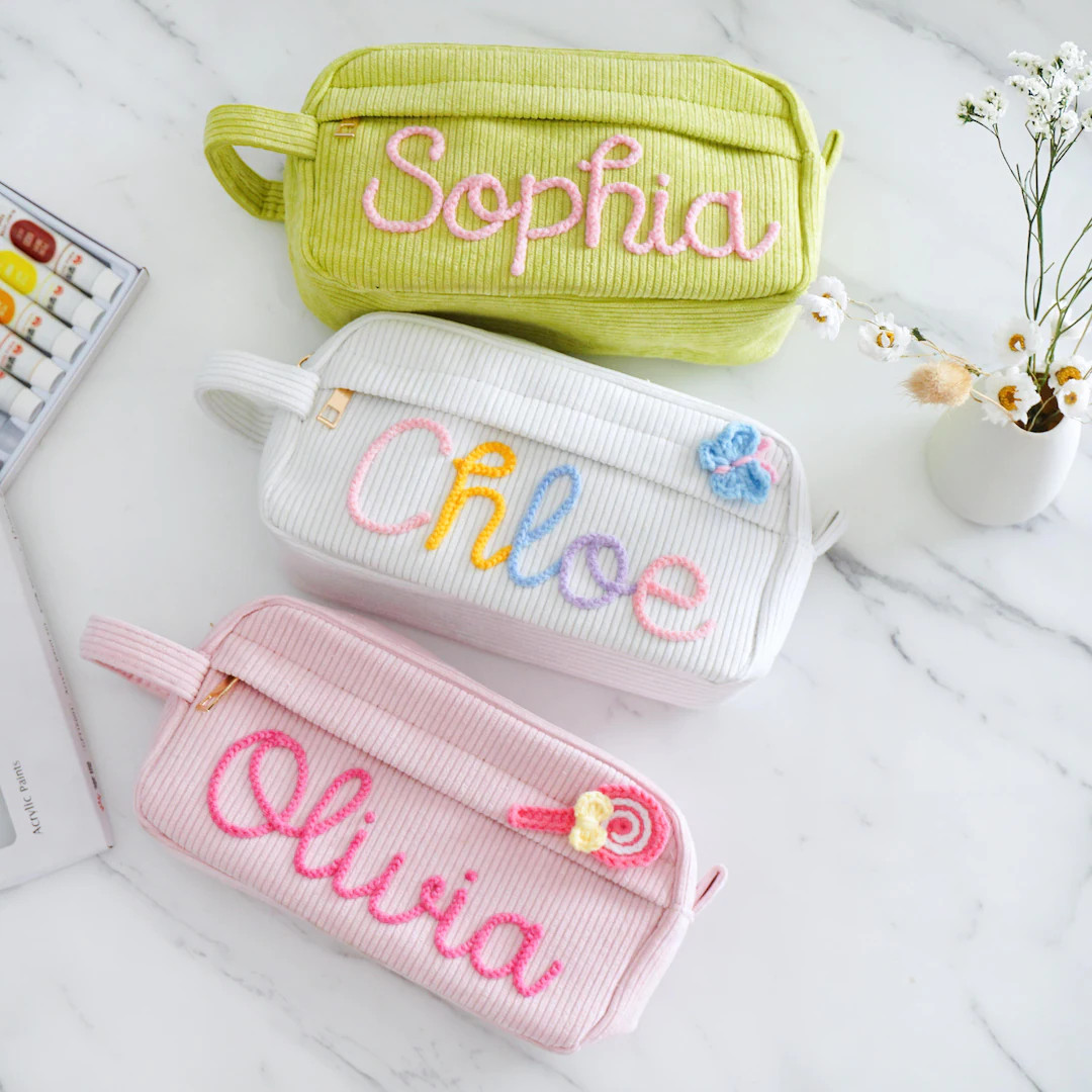 Yarn Name Pencil Case, Back to School Gift, Custom Corduroy Pencil Box, Girls School Supplies, Mo... | Etsy (US)
