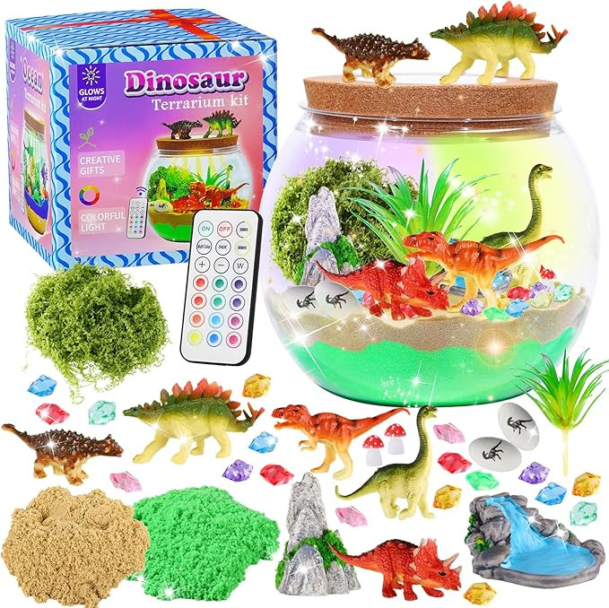 Hannstar Light Up Terrarium Kit for Kids, DIY Dinosaur Toys for 3 4 5 6 7 8 9 10 11 12 Year Old G... | Amazon (US)