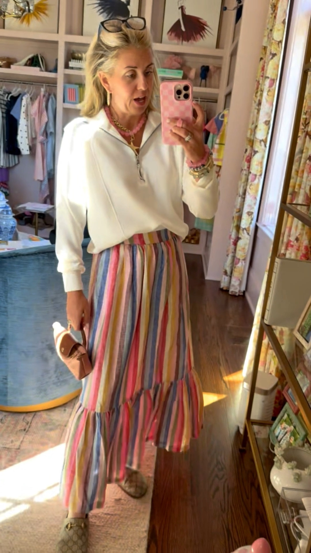 This is how you wear spring now! Obsessed with this skirt from Boden. They are killing it this spring. I’ll link the code below for my top, skirt & jewels. I’m in xs in half zip & 2 in skirt and 38 mules. 
*Use Boden code XRCM for 15% off new styles
*Use Catherine20 for 20% off my new bracelet stack & necklace

*be sure to use code LTKSPANX for 20% off (almost) sitewide through 3/15!

#LTKgrwm #LTKmomlife #LTKdayinmylife