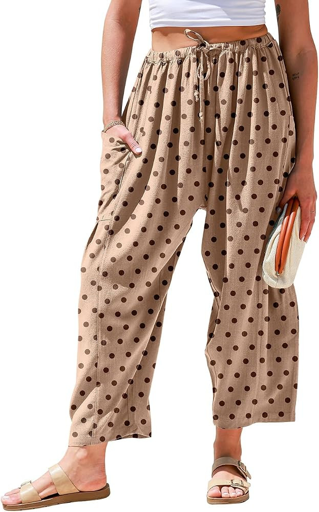 TARSE Women's Linen Wide Leg Pants Baggy Palazzo Harem Pants with Pocket | Amazon (US)