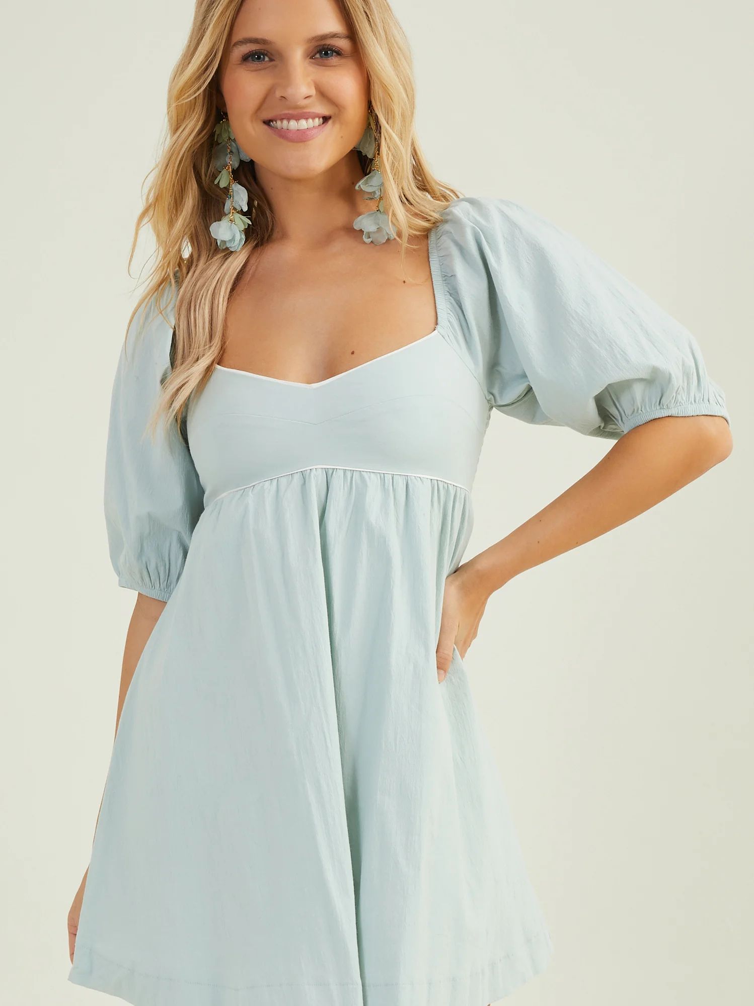 Rylee Puff Sleeve Mini Dress in Sage | Altar'd State | Altar'd State