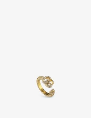 Double G Key gold-tone brass and crystal ring | Selfridges
