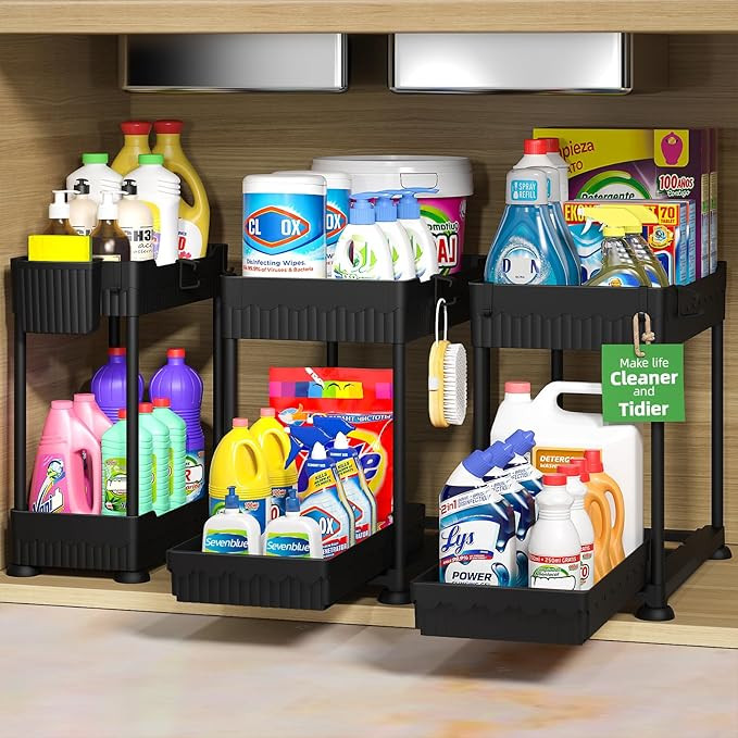 Sevenblue 3 Pack Under Sink Organizers,2-Tier Multi-Use Kitchen and Bathroom Organizers and Stora... | Amazon (US)