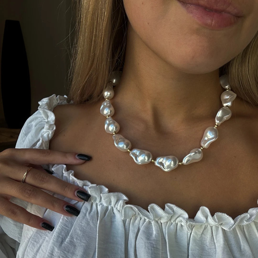 Large Baroque Pearl Necklace, White Irregular Pearl Necklace Choker, Faux Pearl Jewelry, Gift for... | Etsy (US)