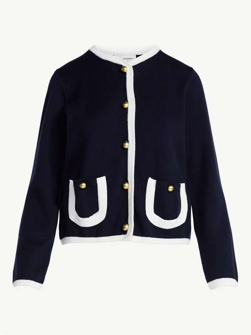 Free Assembly Women's Tipped Patch Pocket Cardigan Sweater, Lightweight, Sizes XS-XXL | Walmart (US)