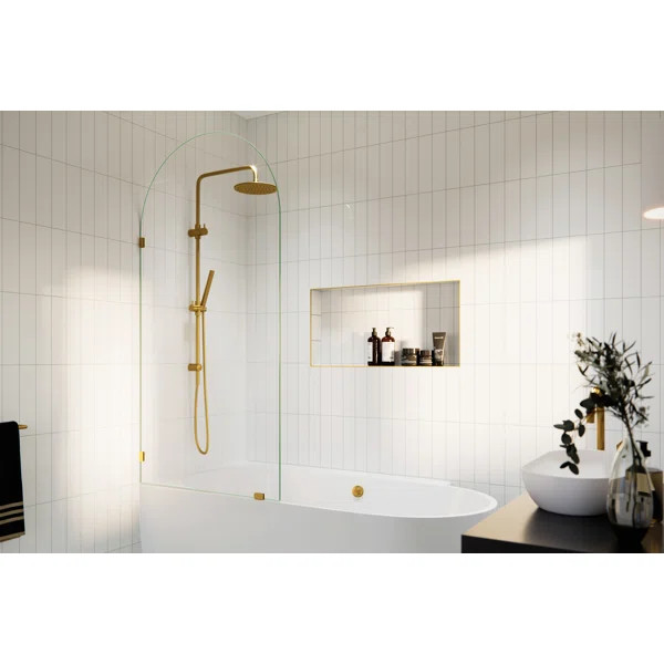 Venus 34 in. x 66.75 in. Frameless Arched Single Fixed Bath Panel | Wayfair North America