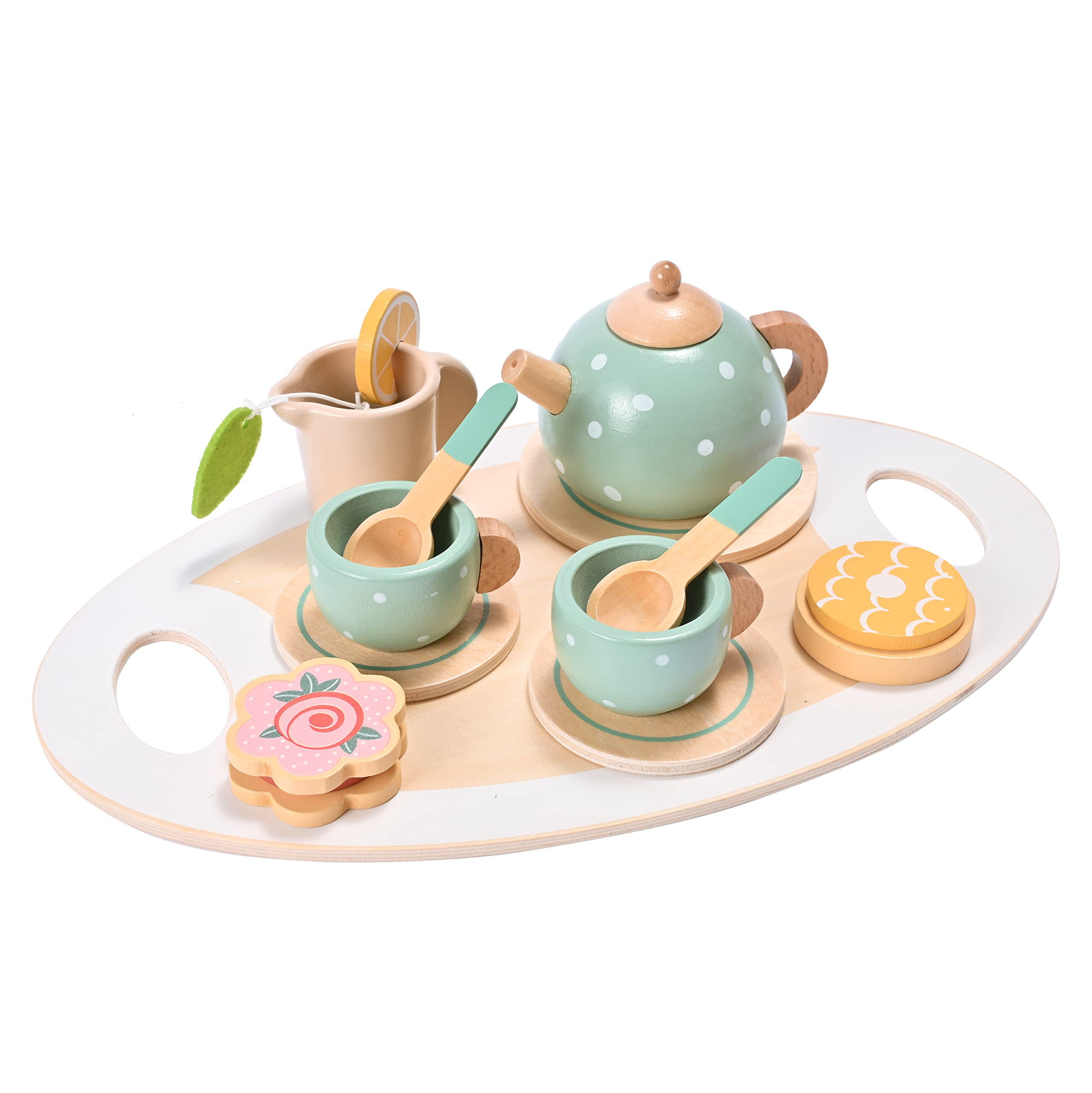 15pcs Wooden Tea Set for Little Girls, MONT PLEASANT Wooden Toys, Toddler Tea Set Play Kitchen Ac... | Amazon (US)