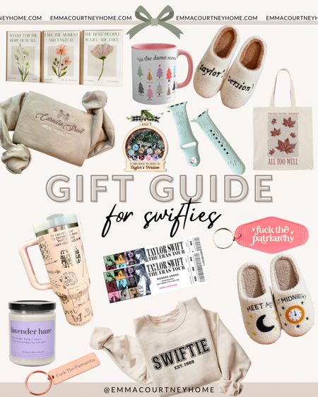 Gift guide perfect for the Taylor Swift lovers in your life! Swiftie sweater shirt, Stanley cups, slippers, lavender haze candle, keychains, art, mugs and more all from Etsy and small businesses 

#LTKfindsunder100 #LTKGiftGuide #LTKHoliday