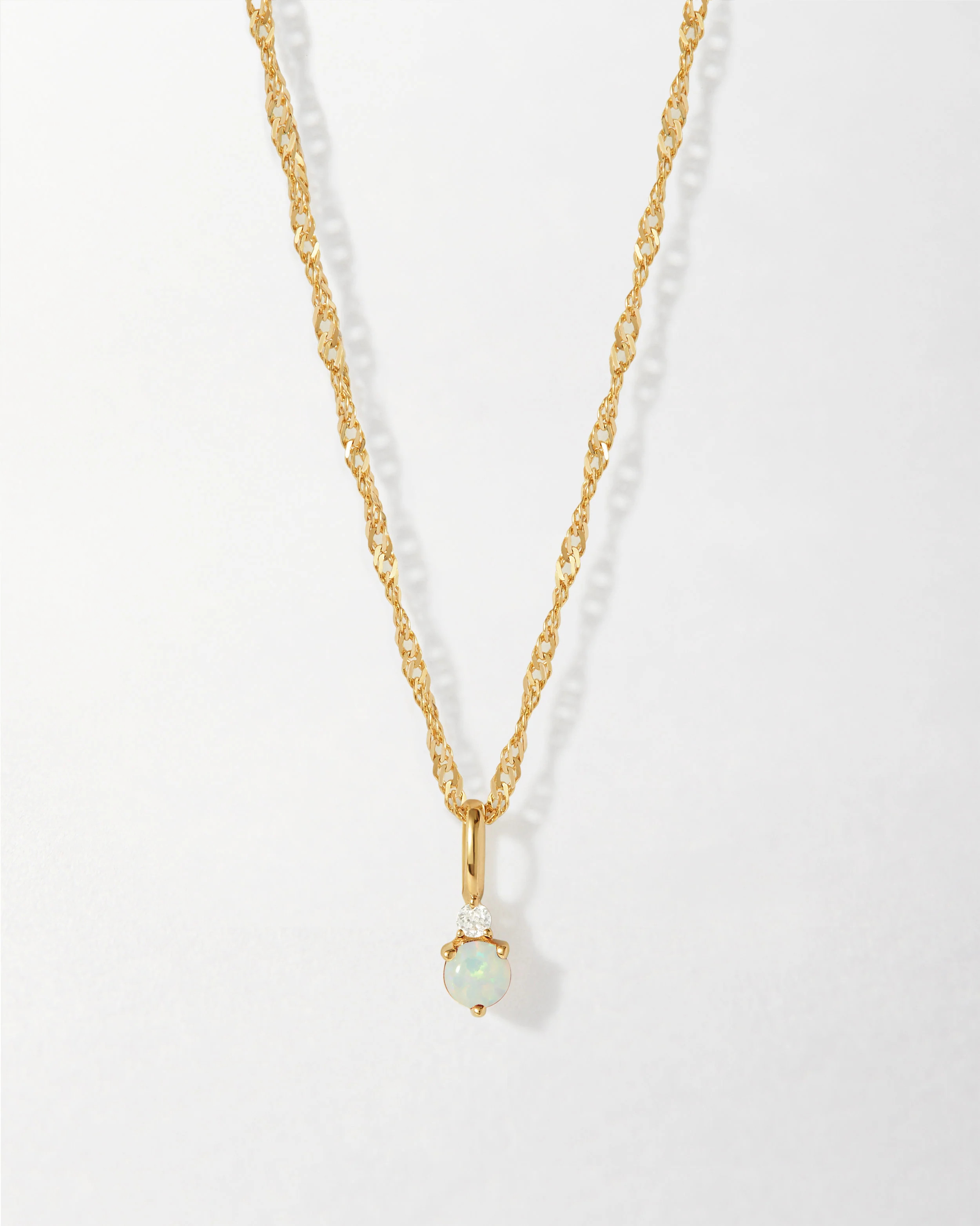 14ct Gold Birthstone Necklace | Opal & Lab-Grown Diamond | EDGE of EMBER Ltd