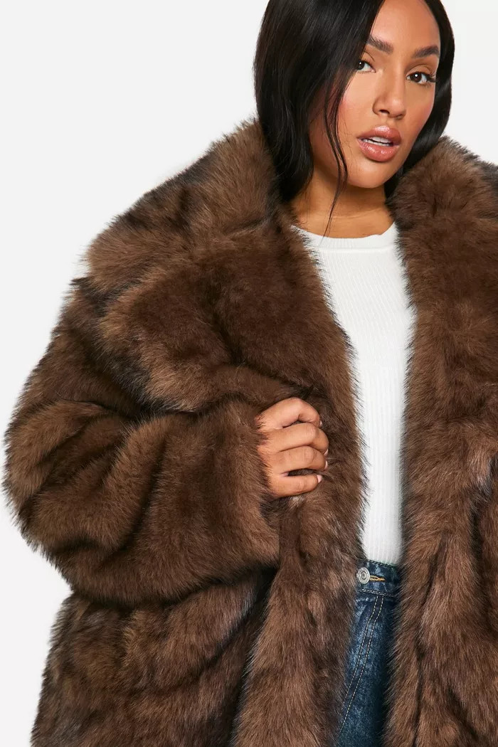 Plus Longline Vintage Look Faux Fur Coat | boohoo (US & Canada)