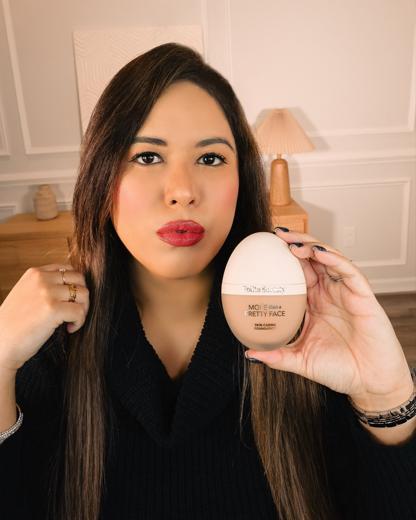 Loving my Classic Beauty Set By @politesocietybeauty 💜
.
Obsessed with @politesocietybeauty makeup, I want to show you what is a must have in my cosmetic bag:
MORE than PRETTY Powder. Here I am using the UNIVERSAL translucent shade.

Another must have is my MORE than PRETTY foundation. Here I am using the Shade Light Neutral.

Also, the Powder Blush Sticks. The shade I’m using is called London!  You can find all my favorites in my @shop.LTK #Ad