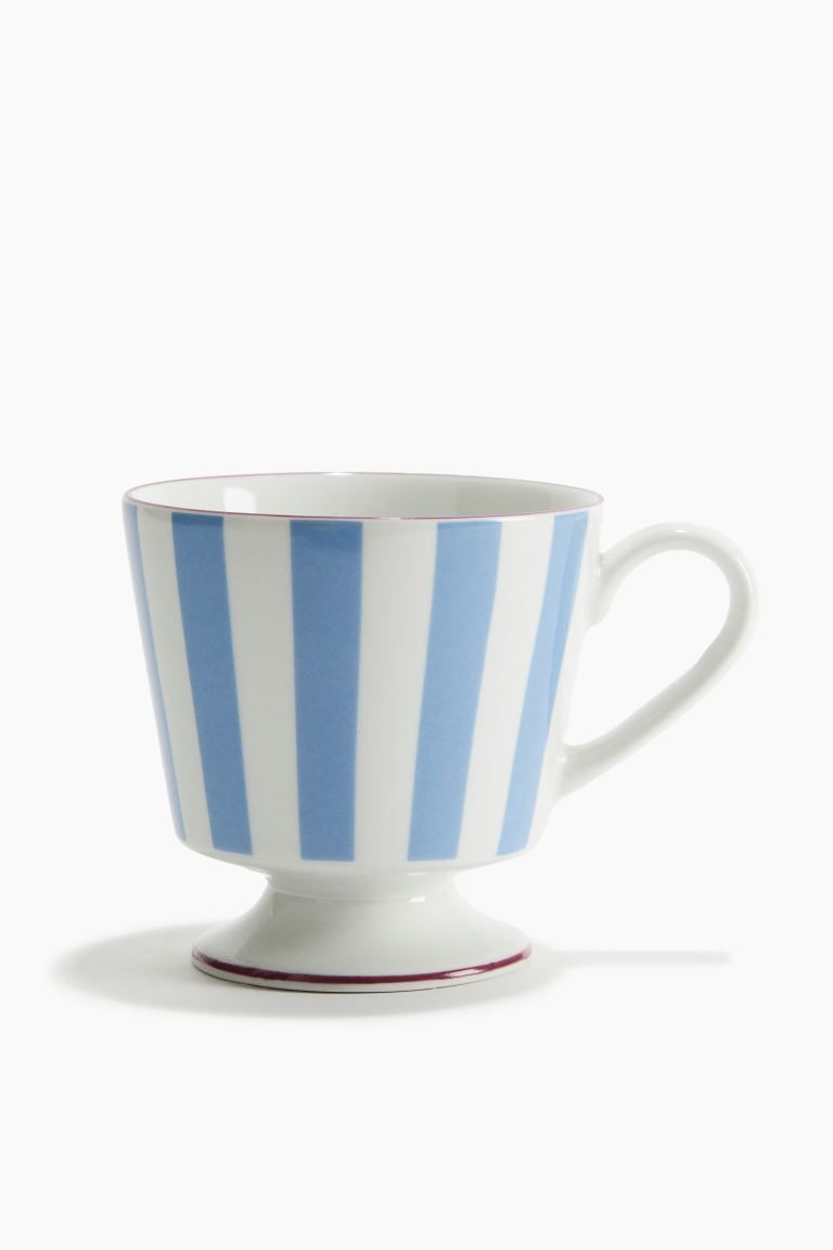 Footed Porcelain Mug - Light blue/white - Home All | H&M US | H&M (US + CA)