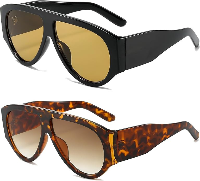 NULOOQ Trendy Retro Oversized Aviator Sunglasses for Women Men 70s Vintage Luxury Big Thick Frame... | Amazon (US)