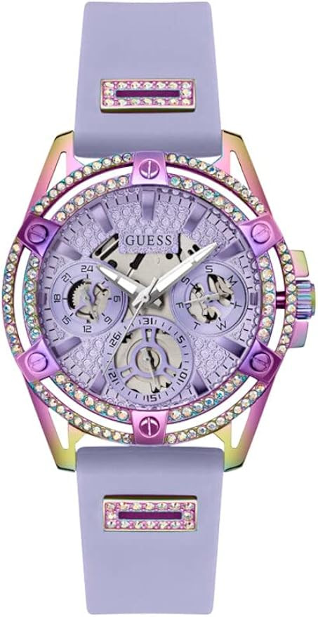 GUESS Ladies 40mm Watch - Purple Strap Lavender Dial Iridescent Case | Amazon (US)