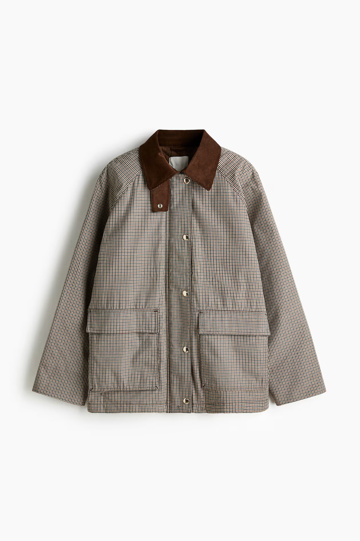 Corduroy-collar jacket - Brown/Checked - Ladies | H&M GB | H&M (UK, MY, IN, SG, PH, TW, HK)
