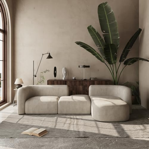 Acanva Luxury Modern Tight Curved Back Velvet Sofa, Minimalist Style Comfy Couch for Living Room Apartment, 4 Seater Modular Sectional, Cream | Amazon (US)
