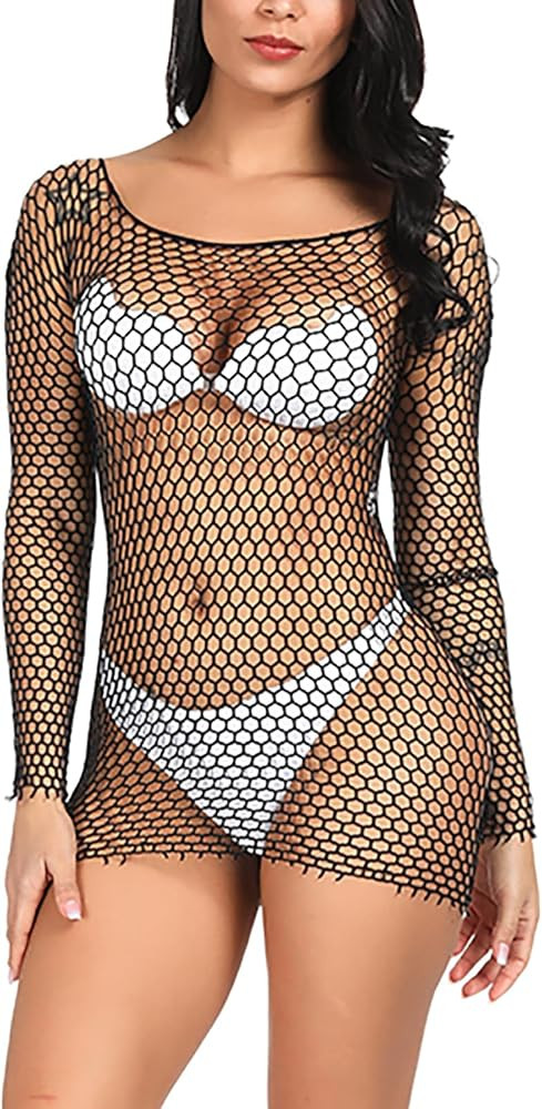 Women's Fishnet Long Sleeve Tops Blouse Mesh T-Shirts for Women Men Rave Outfit | Amazon (US)