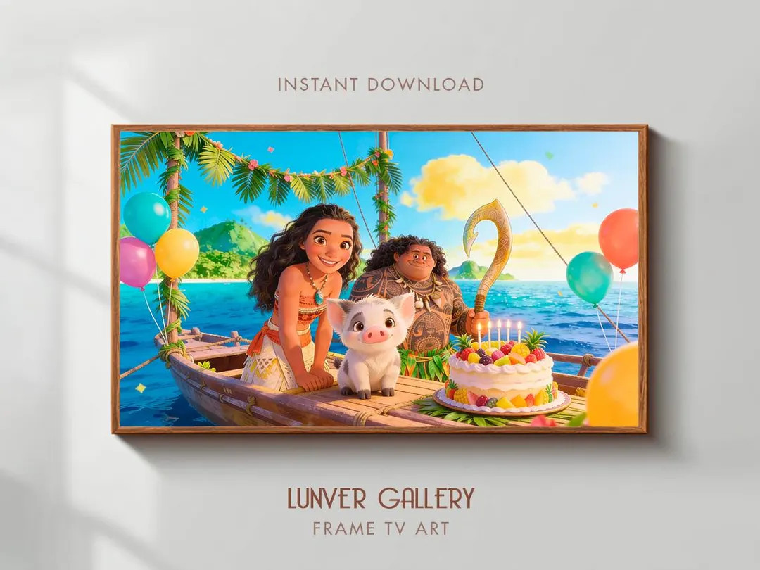 Moana Frame TV | Maui and Moana Frame TV Art | Vaiana Digital Birthday Illustration | Samsung Fra... | Etsy (US)