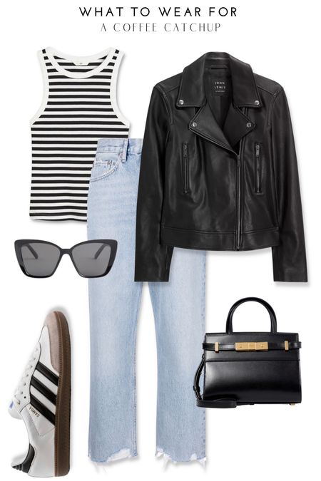 Styling a faux leather jacket with a stripe vest, blue jeans, adidas samba trainers, saint Laurent Manhattan nano tote for a casual spring day. 

#LTKeurope #LTKSeasonal #LTKitbag