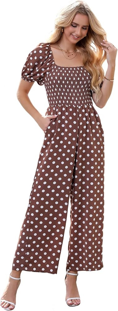Love Welove Fashion Summer Jumpsuits for Women 2025 Floral Dressy Casual Loose Wide Leg Short Sle... | Amazon (US)