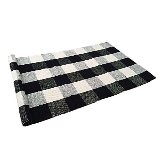 USTIDE 100% Cotton Rugs Buffalo Plaid Rug Black/White Checkered Plaid Rug for Kitchen/Bathroom/ Entr | Amazon (US)
