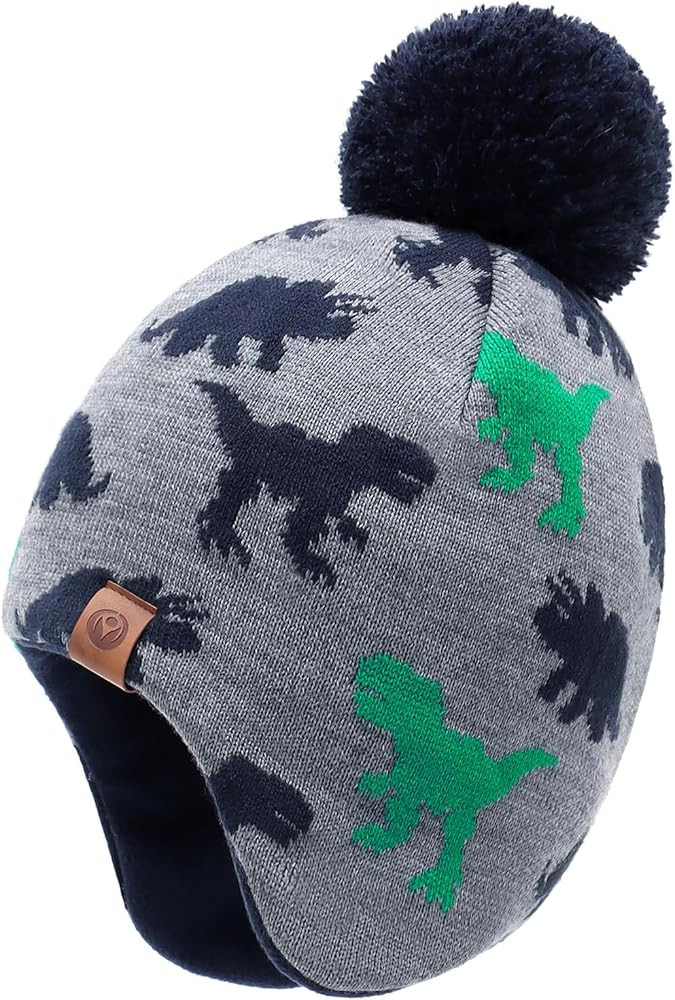 Duoyeree Kids Beanie Hat for Boys Girls Pom-pom Kint Hats Cozy Lining Winter Skull Cap | Amazon (US)
