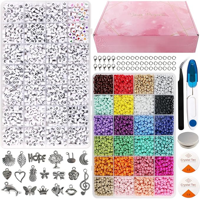 FinaTider 12000pcs Beads Kit, Glass Seed Beads 4mm and Letter Beads 7mm, DIY Bracelet Beads for J... | Amazon (US)