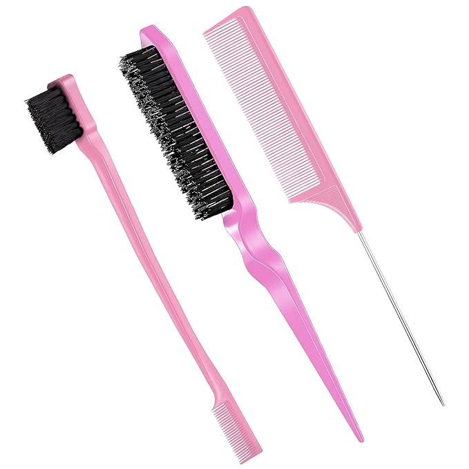 Geiserailie 3 Pcs Slick Back Hair Brush Set Bristle Brush Edge Control Teasing Comb for Women Bla... | Amazon (US)