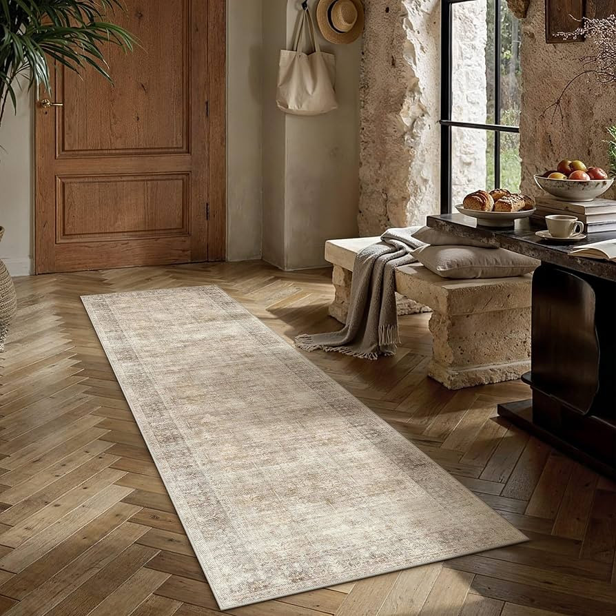 HUGEAR Beige 3x10 Washable Runner Rugs for Hallway Entryway Bedroom Kitchen Neutral Vintage Rug S... | Amazon (US)