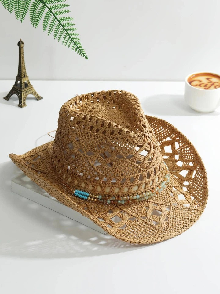 1 Peça Mulheres Escavar Conta & Gravata-Borboleta Decoração Vaqueiro Chapéu De Palha Para Ext... | SHEIN