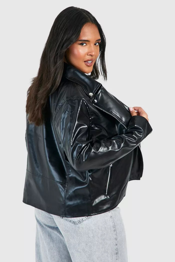 Plus Pu Faux Leather Quilted Moto Jacket | boohoo (US & Canada)