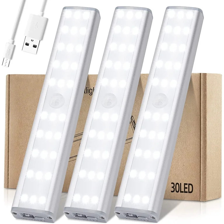 Meromore 30 LED Under Cabinet Lights, USB Rechargeable Closet Lighting kit with Motion Sensor and... | Walmart (US)