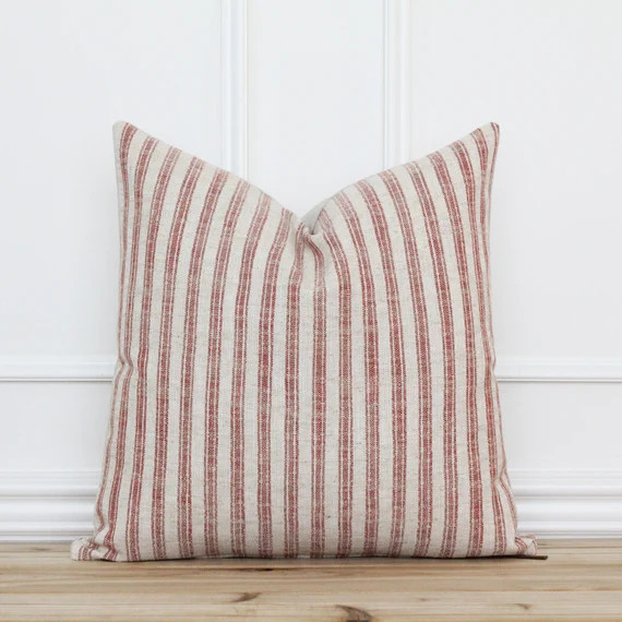 Red Stripe Pillow Cover  Farmhouse Pillow Cover  Christmas - Etsy | Etsy (US)