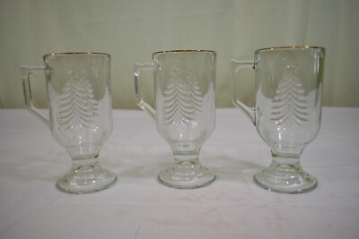 Vintage Indiana Glass Christmas Tree Gold Trim Pedestal Mugs Set Of 3  | eBay | eBay US