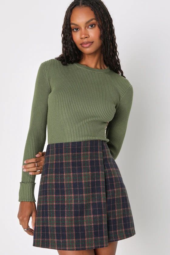 Mad for Plaid Blue and Green Plaid Faux Wrap Mini Skirt | Lulus (US)