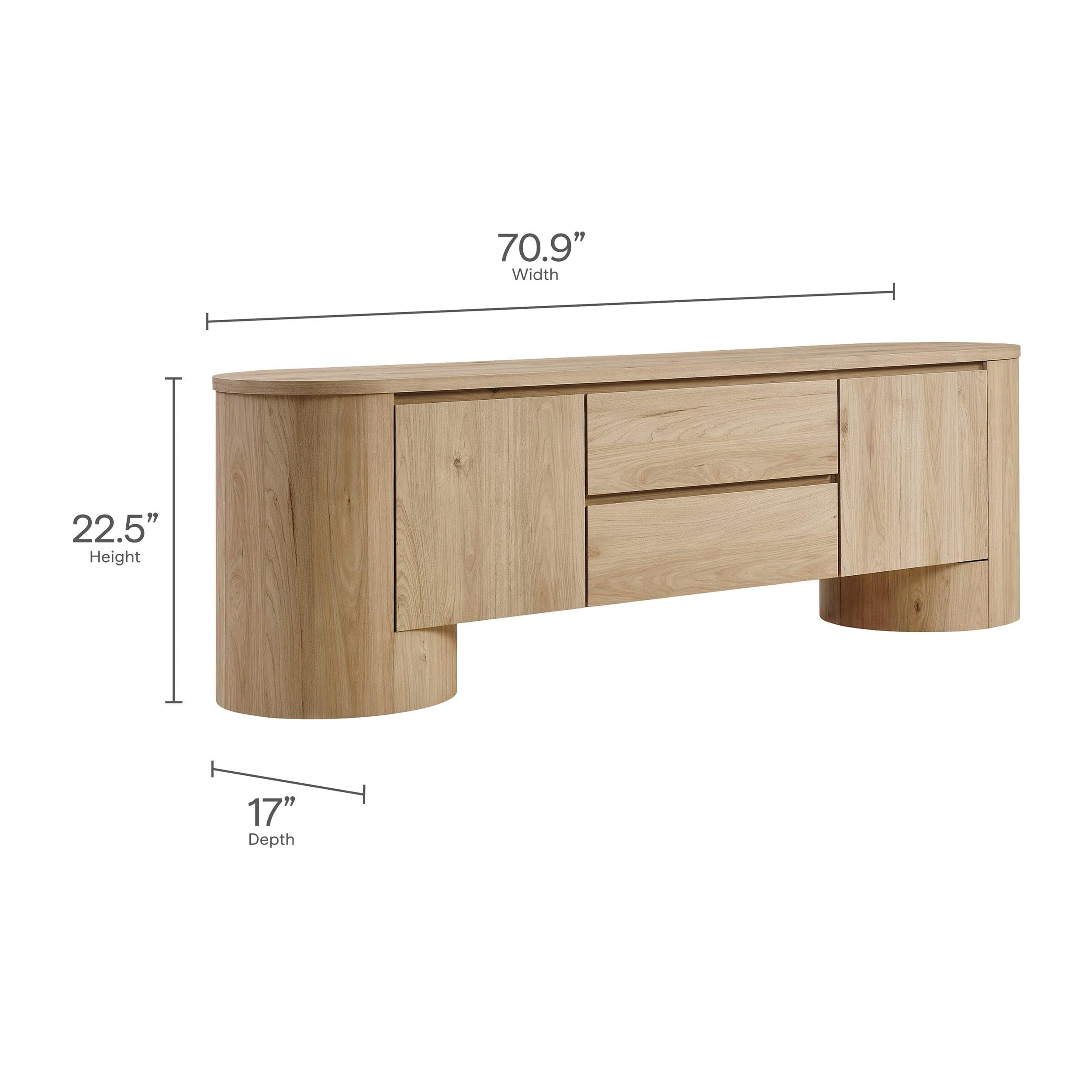 Modway Duval 71 Inch Oval TV Stand in Light Oak – Low Profile Mid Century Modern Media Cabinet ... | Amazon (US)