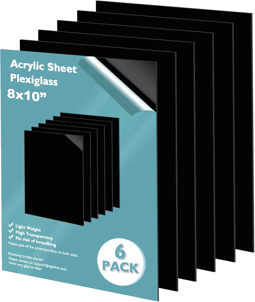Egofine 8" x 10" Black Plexiglass Sheets 6 Pack 0.04 Inch Cast Acrylic Sheet Thick for DIY Craft ... | Amazon (US)