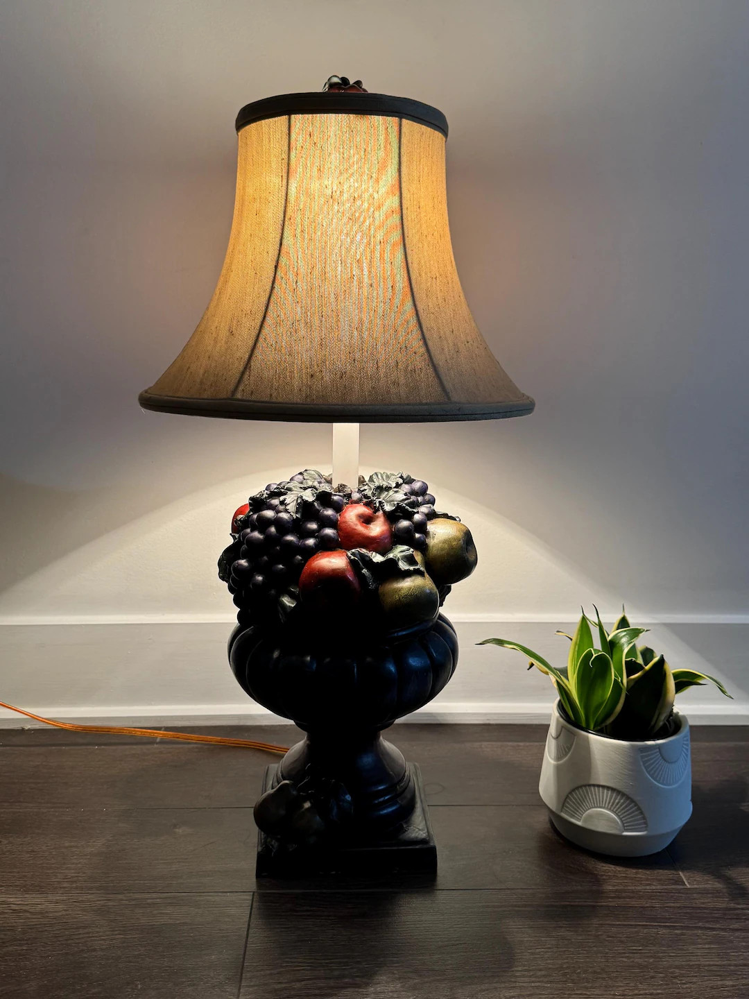 Vintage table lamp with raised fruit design, kitsch cottage style | Etsy (US)