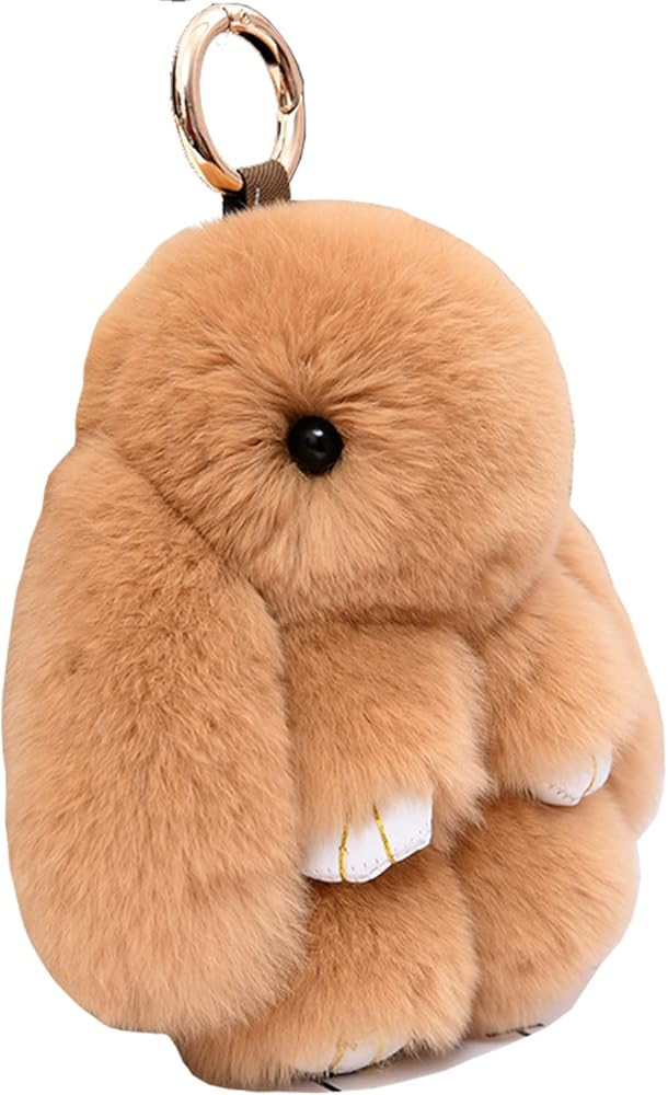 HXINFU Soft Cute Rabbit Fur Pom Pom Keychain Fluffy Real Rex Bunny Keychain Decoration | Amazon (US)